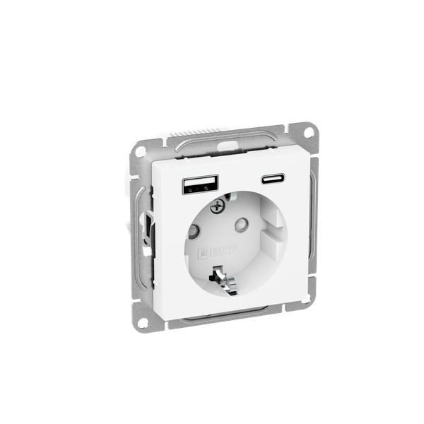 Розетка СП Эпика 16А с 2 USB-A+С с заземл. защ. шторки механизм бел. EKF UP1-SOW-111-USBA+USBC
