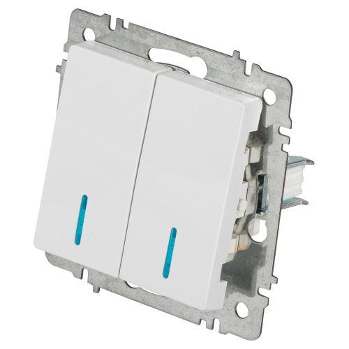 Выключатель 2-кл. СП Accent 6-105-01 10А IP20 250В с подсветкой AL/CU бел. Intro Б0063505