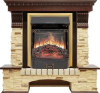 Royal Flame Каминокомплект Pierre Luxe - Темный дуб / Сланец с очагом Majestic FX Brass