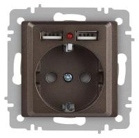 Розетка 1-м СП Accent 6-410-08 16А IP20 250В P+E Schuko + 2хUSB защ. шторки бронза Intro Б0063704