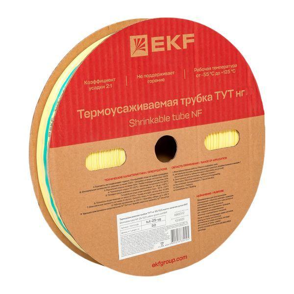 Трубка термоусадочная ТУТ нг 25/12.5 желт./зел. PROxima (уп.50м) EKF tut-25-yg