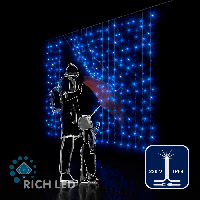 Светодиодный занавес Rich LED 2*1.5 м облегченный, синий, мерцающий, прозрачный провод,