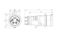 Вилка кабельная CP IP44 32А 3P+E+N 400В с фазоинвертером DKC CP654-032-40-RP