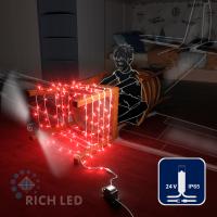 Светодиодная гирлянда Rich LED 10 м, 100 LED, 24В, соединяемая, влагозащитный колпачок, красная, белый провод,