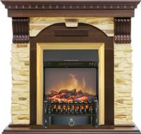 Royal Flame Каминокомплект Dublin угловой - Темный дуб / Сланец с очагом Fobos FX M Brass