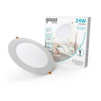 Светильник светодиодный Basic Downlight 24Вт 4000К IP20 2100лм 170-260В 225х26 круг бел. GAUSS 9030520224