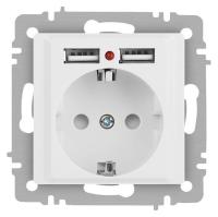 Розетка Accent 6-410-01М P+E Schuko со шторками 16А-250В + 2хUSB IP20 СУ бел. матов. Intro Б0063691