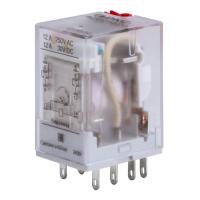 Реле миниатюрное промышленное общего назначения 2CO ком. ток 12А AgSnO2 напряжение 230В AC опция: тест-кнопка+светодиод DKC IR-230AC-W2CO-D