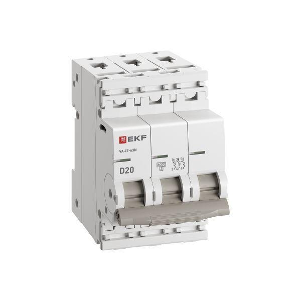 Выключатель автоматический модульный 3п D 20А 6кА ВА 47-63N PROxima EKF M636320D