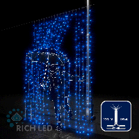 Светодиодный занавес (дождь) Rich LED 2*3 м, синий, мерцающий, прозрачный провод,