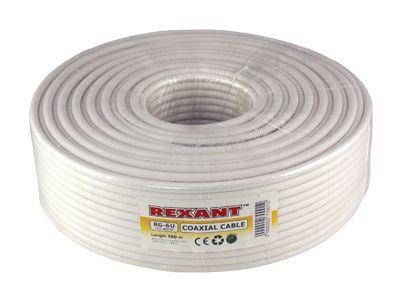 Кабель коаксиальный RG-6U, 75Ом, Cu/Al/Cu, 64%, 100м, INDOOR, белый REXANT