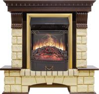 Royal Flame Каминокомплект Pierre Luxe - Темный дуб / Шампань с очагом Majestic FX M Brass