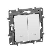 Переключатель 2-кл. СП Etika Plus 10А IP20 250В 10AX с подсветкой безвинтов. зажимы механизм бел. IEK 672216