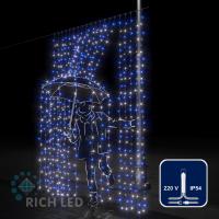 Светодиодный занавес (дождь) Rich LED 2*3 м, сине-белый, прозрачный провод,