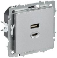 Розетка СП BRITE USB A+C 45Вт высокоск. заряд. РЮ11-2-БрА алюм. IEK BR-U22-045-K47