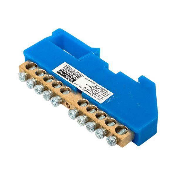 Шина нулевая N 6х9 10 отверстий синий изолятор на DIN-рейку латунь розн. стикер PROxima EKF sn0-63-10-d-r