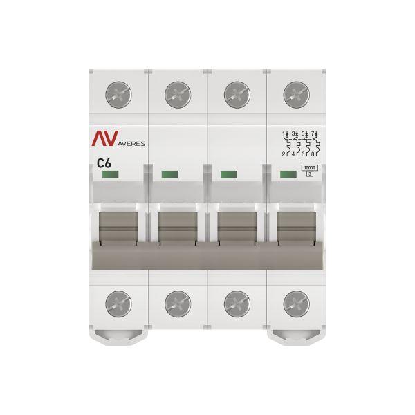 Выключатель автоматический модульный 4п C 6А 10кА AV-10 AVERES EKF mcb10-4-06C-av