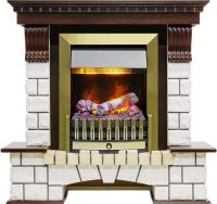 Dimplex Каминокомплект Pierre Luxe угловой - Темный дуб / Белый (Высота 1020мм) с очагом Danville Antique Brass FB2