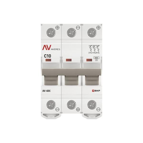 Выключатель автоматический модульный 3п C 10А 6кА AV-6 AVERES EKF mcb6-DC-3-10C-av