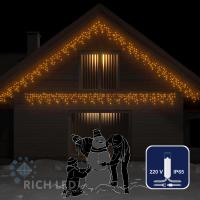 Светодиодная бахрома Rich LED, 3*0.5 м, влагозащитный колпачок, желтая, прозрачный провод,