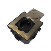 Лючок MultiDesk MDK21 с розеткой 2P+E 16А 250В IP44 с монтажной коробкой для бетонных полов античная латунь SE MDK21202BC