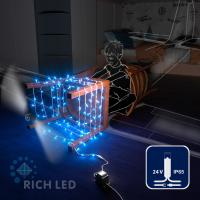 Светодиодная гирлянда Rich LED 10 м, 100 LED, 24В, соединяемая, влагозащитный колпачок, синяя, белый провод,