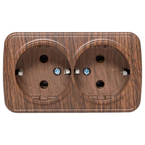 Розетка 2-м ОП Минск 16А IP20 с заземл. темн. дерево EKF EGR16-128-40