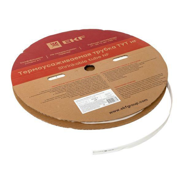 Трубка термоусадочная ТУТ нг 12/6 бел. (уп.100м) EKF tut-12-w