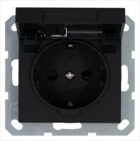 Розетка 1-м Shuko 16А IP20 с заземл. защ. шторки с крышкой механизм черн. матов. soft touch Jasmart G5505PB