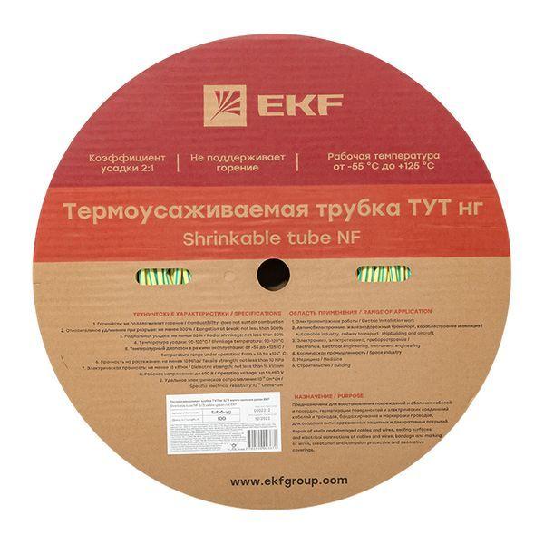 Трубка термоусадочная ТУТ нг 6/3 желт./зел. (уп.100м) EKF tut-6-yg