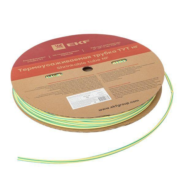 Трубка термоусадочная ТУТ нг 6/3 желт./зел. (уп.100м) EKF tut-6-yg