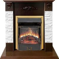 Royal Flame Каминокомплект Hamburg - Сланец белый / Темный орех с очагом Majestic FX Brass