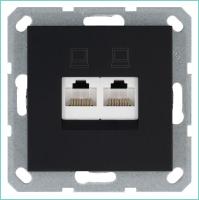 Розетка компьютерная 2-м RJ45 IP20 кат. 6 механизм черн. матов. soft touch Jasmart G6108PB