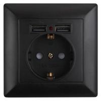 Розетка 1-м СП Solo 4-410-05 P+E Schuko 16А 250В + 2хUSB IP20 с заземл. защ. шторки антрацит Intro Б0053717