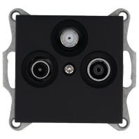 Розетка телевизионная проходная TV + FM + SAT 3-м Ф9.5мм механизм черн. матов. soft touch Jasmart G6207PB