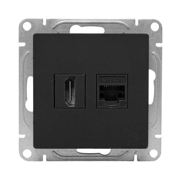 Розетка СП Эпика HDMI + RJ45 кат.5 механизм черн. EKF UP1-SOB-HDMI+RJ45