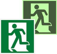 Знак эвакуационный E 01-01 "Выход здесь" (левосторонний) 200х200мм металл с покрытием фотолюминесцентным EKF zn-e-01-01-f