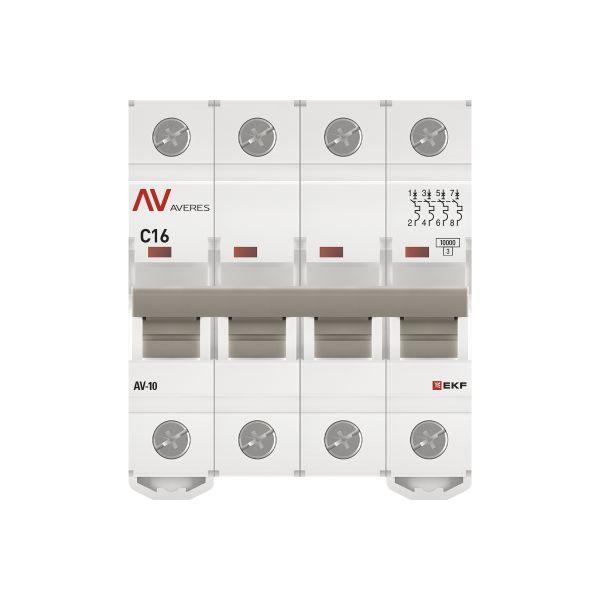 Выключатель автоматический модульный 4п C 16А 10кА AV-10 AVERES EKF mcb10-4-16C-av