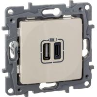 Устройство зарядное Etika с 2-мя USB разъемами A и C 240В/5В 3000мА сл. кость IEK 672336