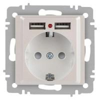 Розетка 1-м СП Accent 6-410-06 16А IP20 250В P+E Schuko + 2хUSB защ. шторки перламутр. Intro Б0063700