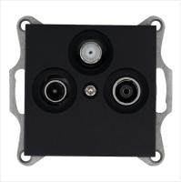 Розетка телевизионная оконечная TV + FM + SAT 3-м Ф9.5мм механизм черн. матов. soft touch Jasmart G6206PB