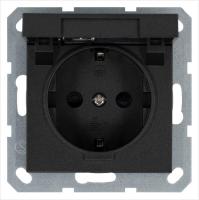 Розетка 1-м Shuko 16А IP20 с заземл. защ. шторки с крышкой механизм антрацит Jasmart G5505B