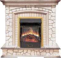 Royal Flame Каминокомплект Preston - Белый/Слоновая кость с патиной с очагом Majestic FX Brass