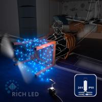 Светодиодная гирлянда Rich LED 10 м, 100 LED, 24В, соединяемая, влагозащитный колпачок, синяя, прозрачный провод,