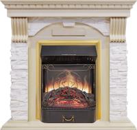 Royal Flame Каминокомплект Dublin - Слоновая кость с патиной / Сланец крем с очагом Majestic FX M Brass