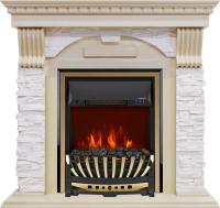 Royal Flame Каминокомплект Dublin - Слоновая кость с патиной / Сланец крем с очагом Aspen Gold