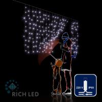 Светодиодный занавес (дождь) Rich LED 2*1 м облегченный, влагозащитный колпачок, белый, белый провод,