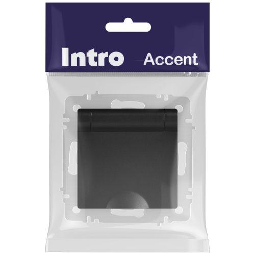 Розетка 1-м СП Accent 6-203-05 16А IP20 250В 2P+E Schuko с крышкой антрацит Intro Б0063747