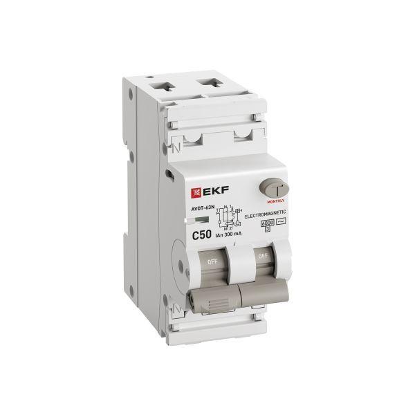 Выключатель автоматический дифференциального тока 2п (1P+N) C 50А 300мА тип AC 6кА АВДТ-63N (электромех.) PROxima EKF D63N26M50C300