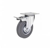 Колесо аппаратное поворотное п/п обод резина сер. подшипник скольжения площадка d50 с тормозом (уп.1шт) Tech-Krep/Zitar 151207